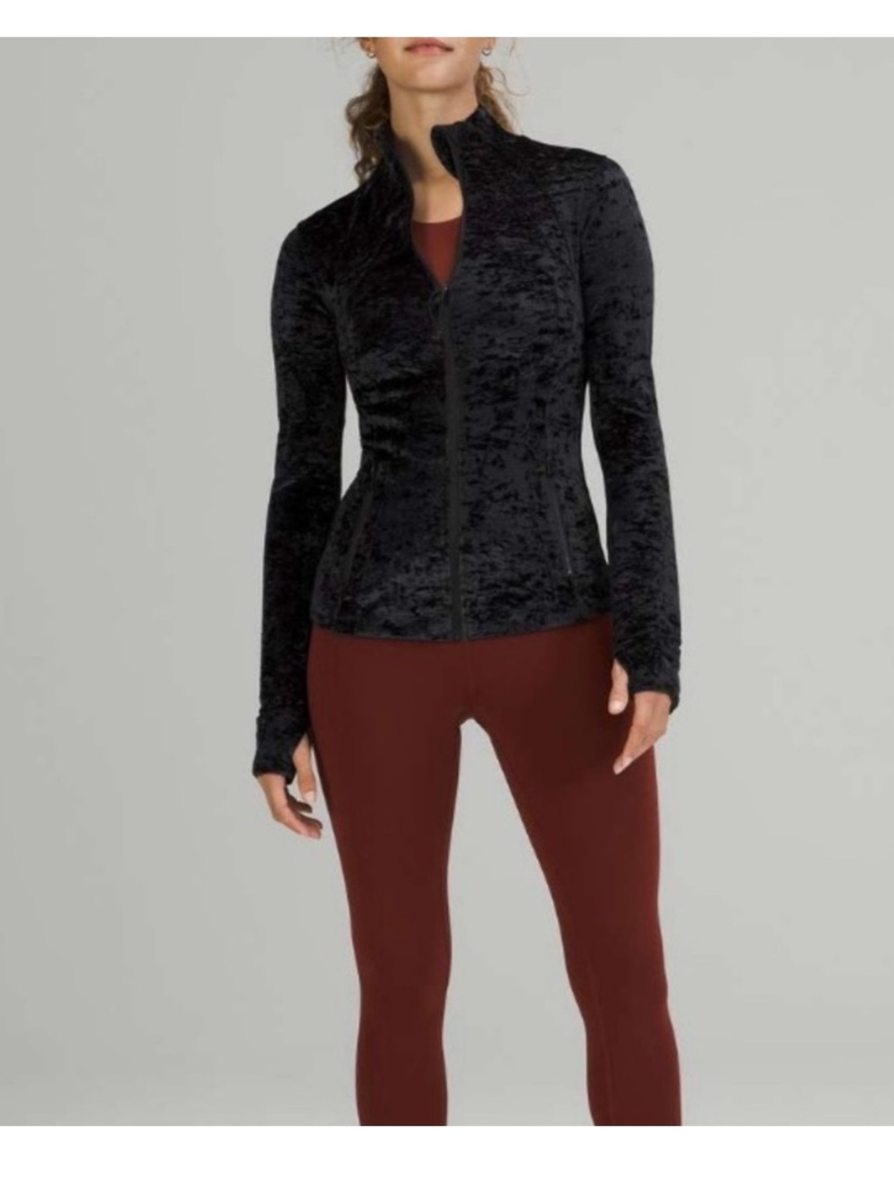 Lululemon Define Jacket Velour Crushed Velvet Black Size 4 Full Zip